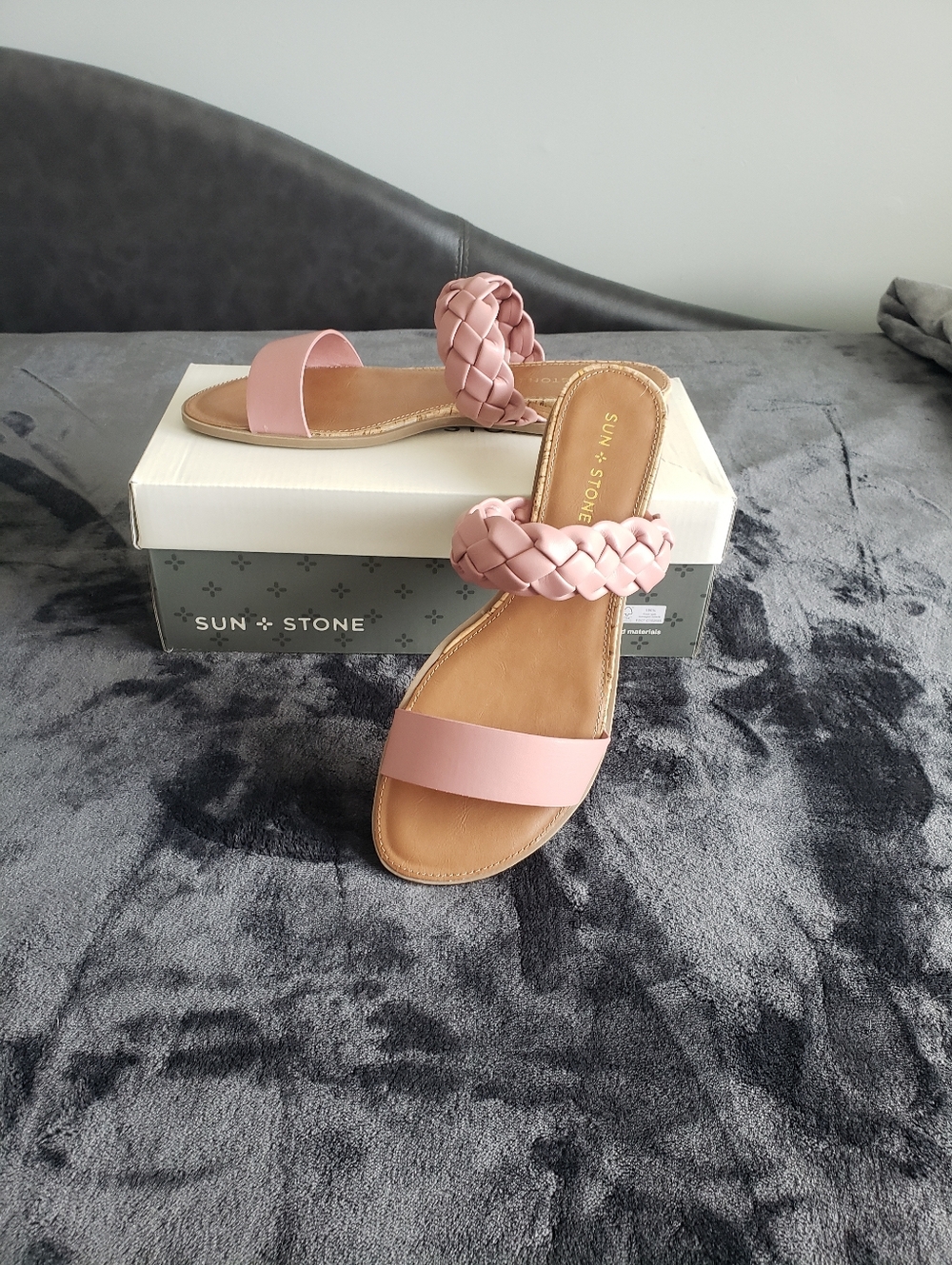 NWT Sun + Stone Blush Pink Braided-Detail Slide Sandals